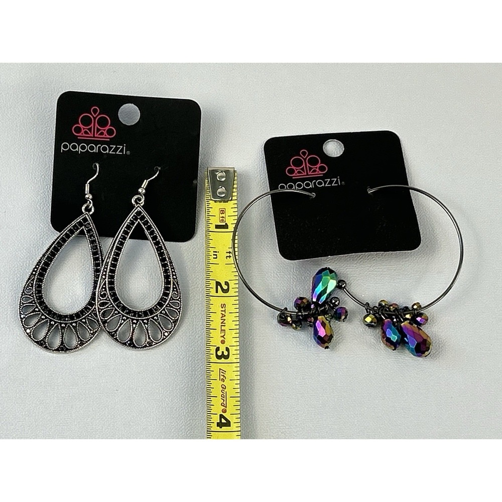 Paparazzi Earrings Lot Silver Teardrop Filigree & Beaded Hoop Dangle Set - Picture 10 of 10